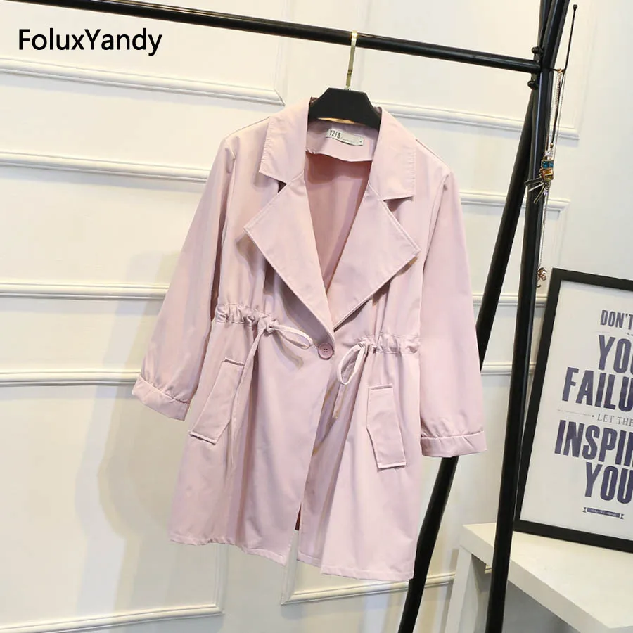 

Loose Trench Coat for Women Plus Size 3 4 XL Turn-down Collar Single Button Trench Outerwear Pink Black Gray SWM591