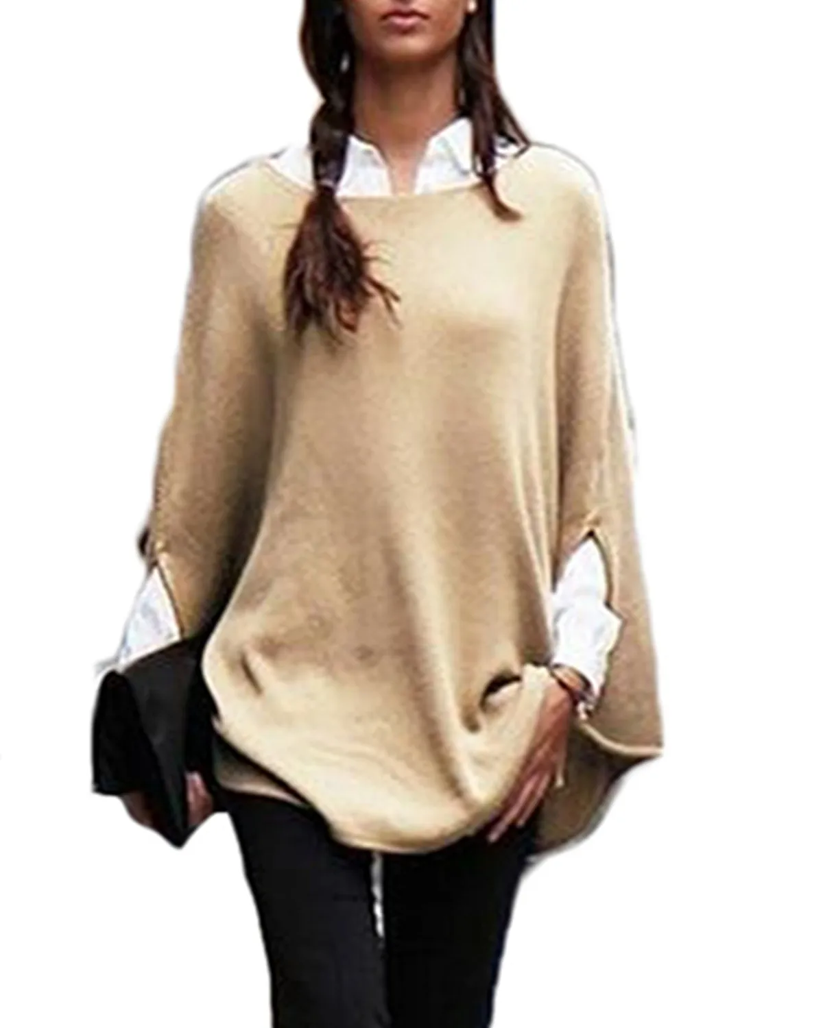 

Casual Loose Knit Sweater Women 2019 Autumn Crew Neck Long Batwing Sleeve Solid Sweater Pullover Tops Plus Size Female Outwear