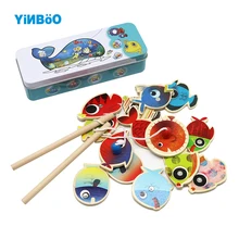 14 рыб+ 2 удочки деревянные игрушки для детей рыбный магнит Pesca играть рыбалка игра жестяная коробка Дети Развивающие игрушки для мальчиков и девочек