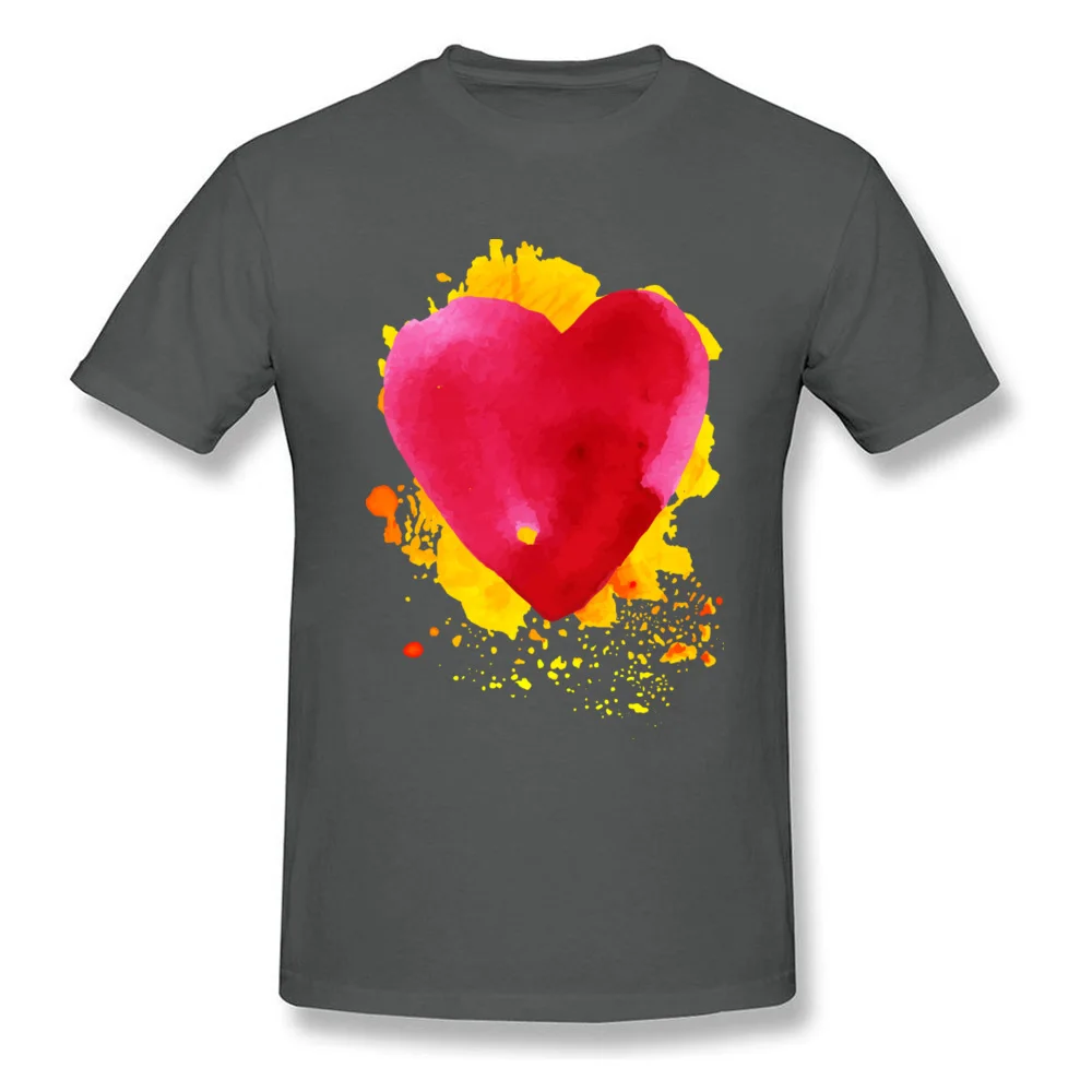 Round Neck Watercolor painted red heart All Cotton Men's T Shirt Casual Short Sleeve Tops Shirt Prevalent Leisure Sweatshirts Watercolor painted red heart carbon