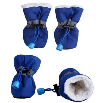 4pcs set Pet Winter Warm Soft Cashmere Anti skid Rain Shoes For Dog Pet Windproof