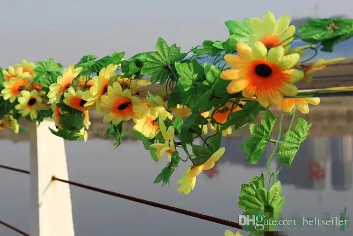  240CM Long Artificial Sunflower Silk Flowers Garland Vine Ivy Rattan Leaf Flower Craft for DIY Home Wedding Floral Decorative Flowers