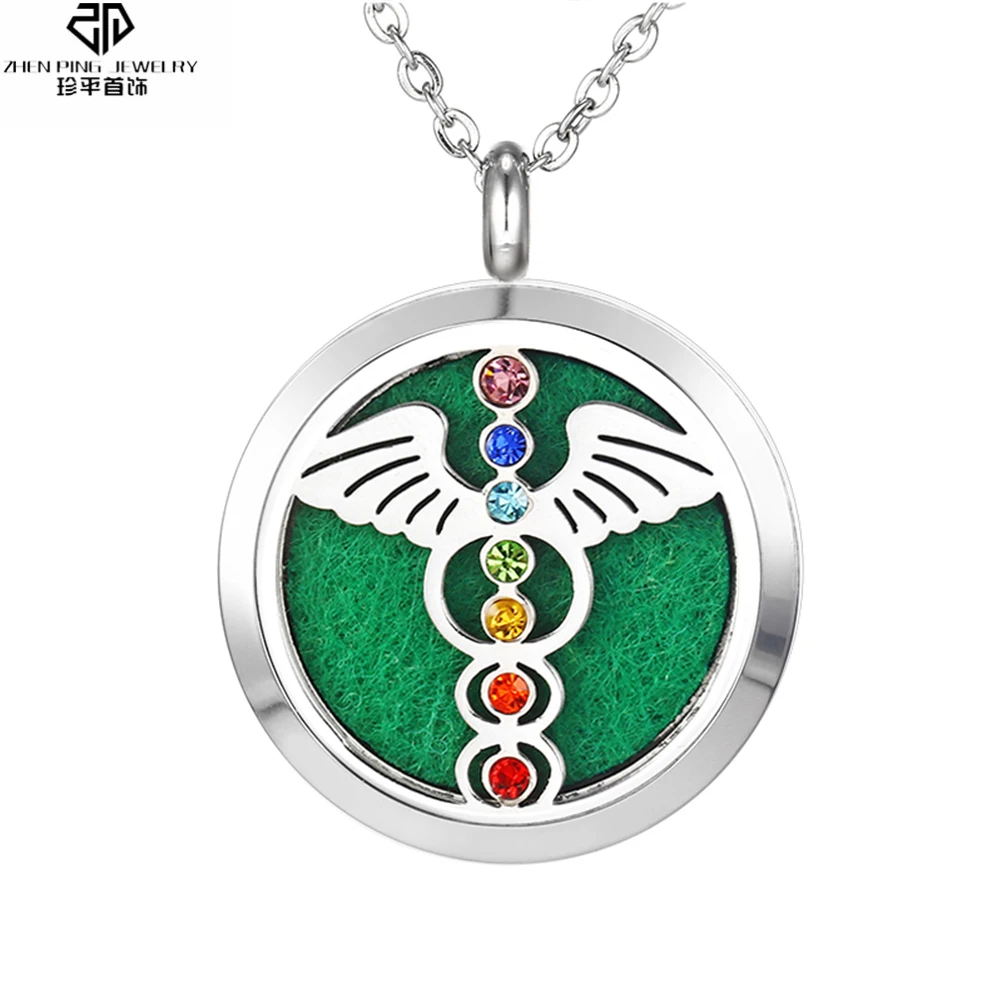 

Chakra Stone Aromatherapy Diffuser Pendant Stainless Steel Magnetic Locket Crystal Essential Oil Diffuser Locket Necklace