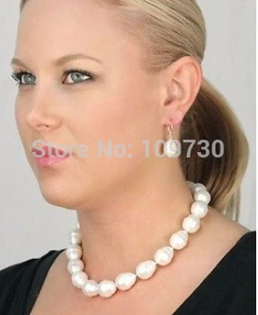 

Jewelry 00833 AAA+ 12x15mm white color shell pearl baroque earring & necklace luxurious set
