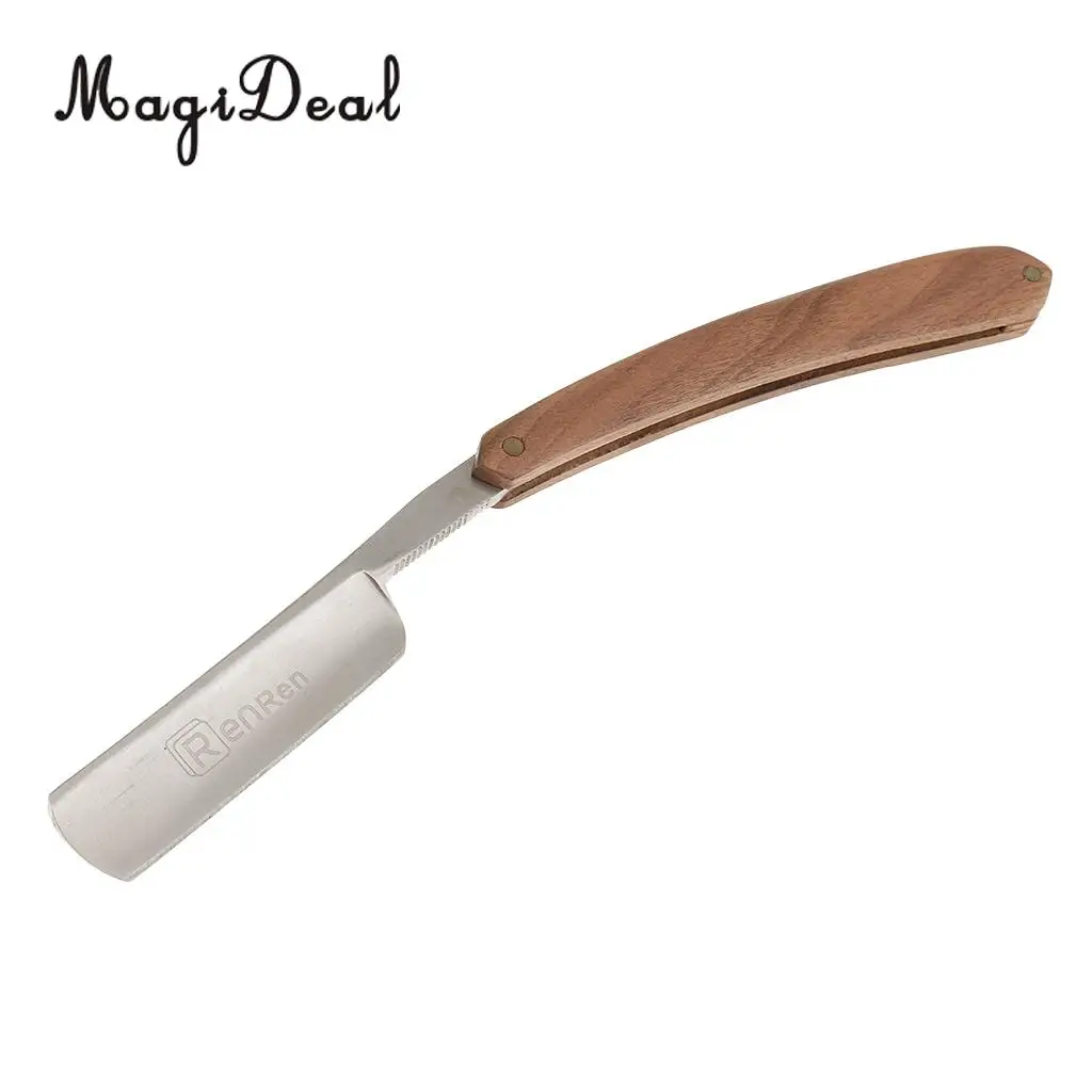  MagiDeal Men's Folding Stainless Steel Wooden Handle Barber Shaving Straight Razor High quanlity