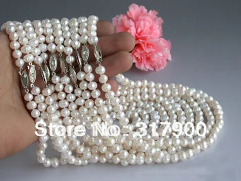 

wholesale 10Pcs 17" 8mm round white Freshwater cultured pearl necklace