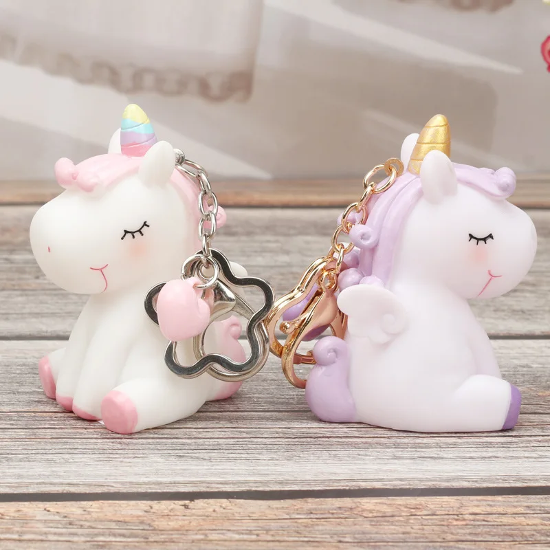 

Creative Rainbow PVC Animal Unicorn Shaped Pendant Keychain for Men Women Bag Phone Car Pendant Key Chain Porte Clef keyring