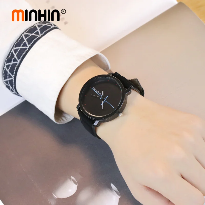 Модные парные повседневные часы MINHIN, Персонализированные бархатные наручные часы с сердцебиением, кварцевые часы для студентов