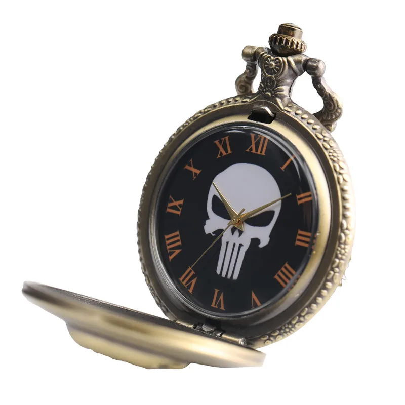Punk Monster Pocket Watch Solid Skull Copper Sculpture Pendant Necklace Special Halloween Clock Unique Gifts for Boys Girls Teen (6)