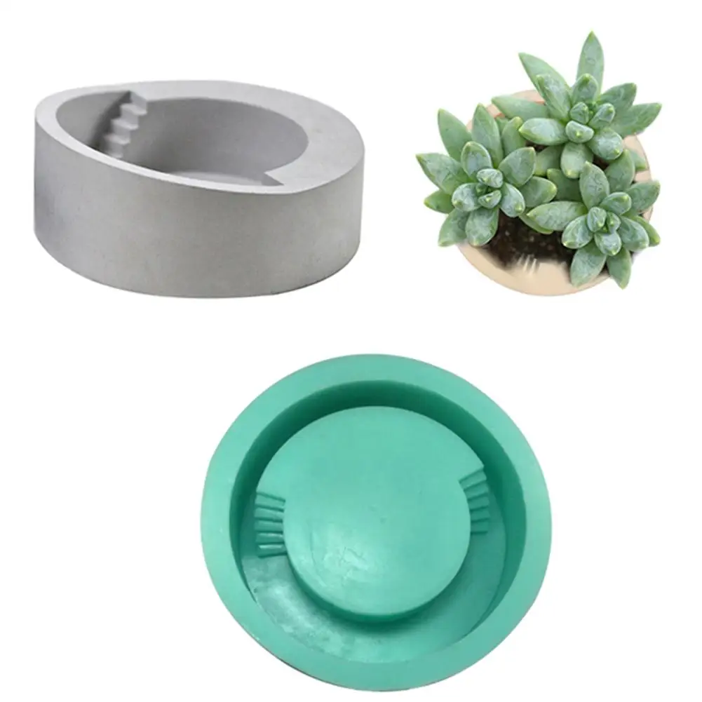 1Pcs New Flowerpot Silicone Mold Round with Stairs Shape Handmade