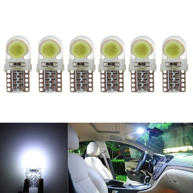 

6 X Auto T10 LED W5W LED Bulbs White 194 168 LED Lamp 501 COB silicone shell Car LED Lights Super Bright Turn Side Lamp 12V