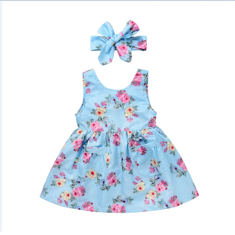 

Cute Flower Girl Kid Floral Printed Sleeveless Princess Dress Headband Toddler Tutu Formal Summer Floral Dresses Ball Gown