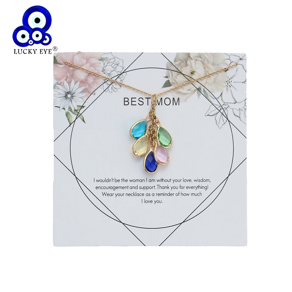 

Lucky Eye Colorful Water Drop Necklace Pendant Link Chain Necklace Wish Necklace For Mother Mom Girl Gift Jewelry EY6002