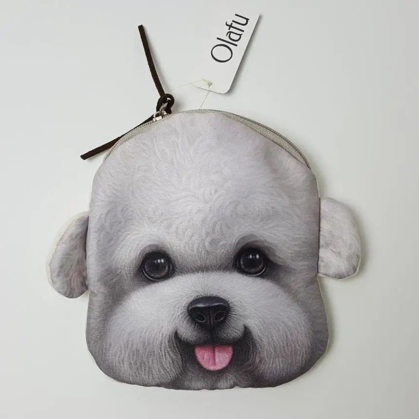 Новинка, бумажник с 3D принтом, кошелек для монет с головой собаки, маленький крутой кошелек с животными, подарок к Рождеству - Цвет: bichon frise