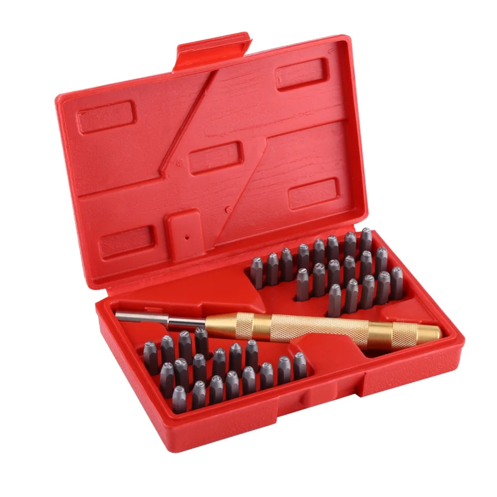 38pc Automatic Letter Number Stamping Metal Punch Stamp Tools Kit for Plastics Leather Mark | Инструменты