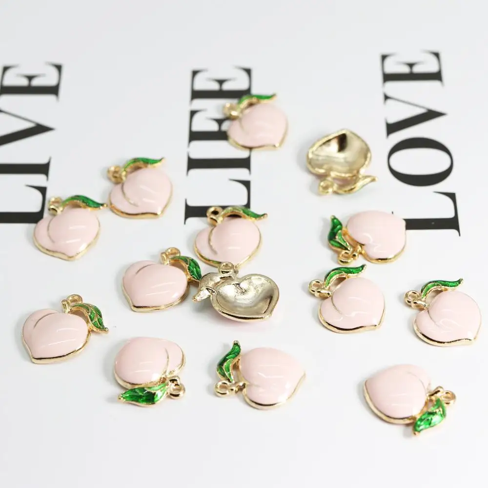Hot 20pcs DIY Charms Enamels Peach Fruit Jewelry Accessories Pendant