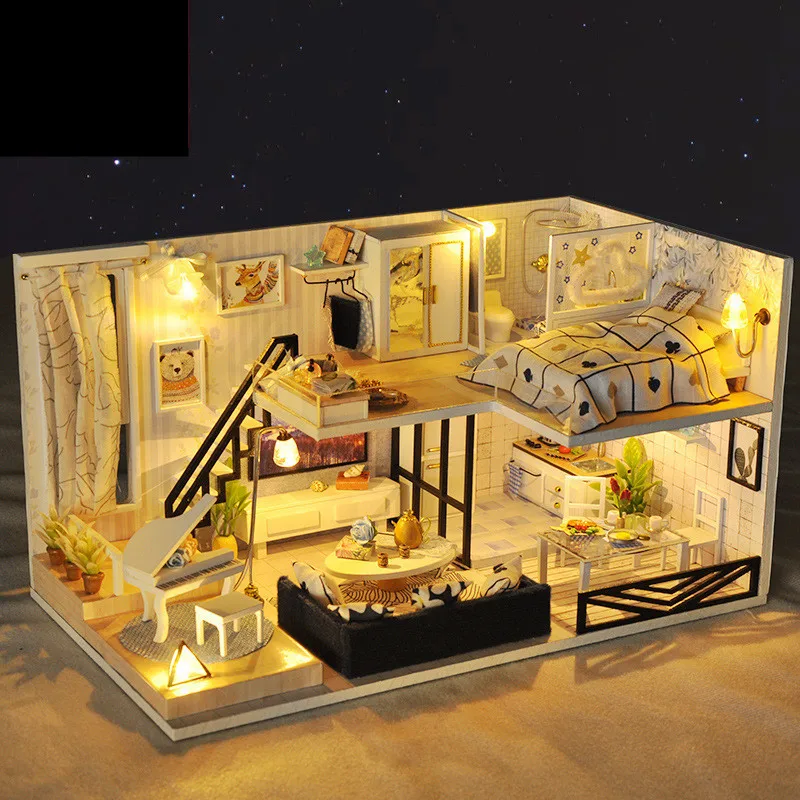 DIY Light Dollhouse Time Shadow Миниатюрный Кукольный дом Комплект деревянная кукла дом с теплый светодиодный свет девушки подарки на день рождения Juguetes