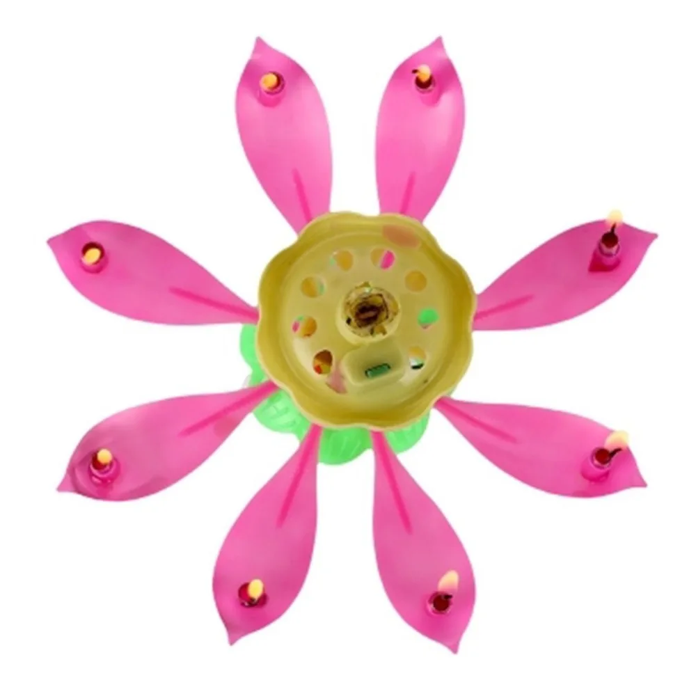 

Innovative Romantic Lotus Flower Birthday Music Candle Rotating Magical Sparklers for Birthday Party Cake Decoration