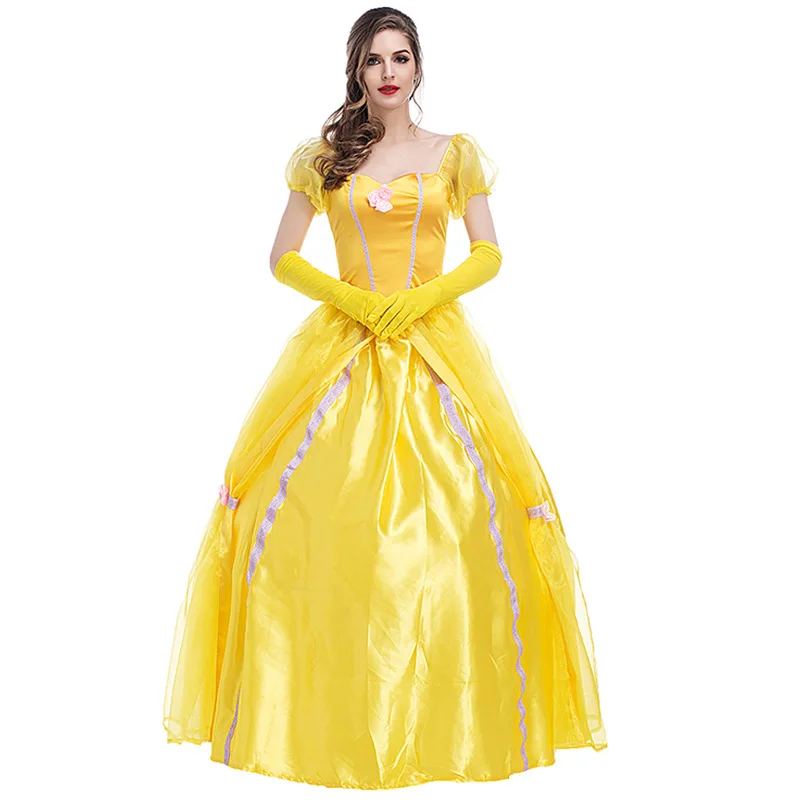 

Hot Sale Fancy Elegant Beauty and The Beast Belle Cosplay Women's Bubble Princess Dress Back Zipper Closure For Halloween Party
