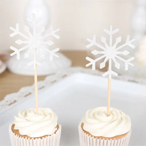 

20Pcs/Set Christmas Cake Topper Paper Wood Wedding Handmade Snowflake Cupcake Toppers Children Birthday Party Decoration Dropshipping FAS