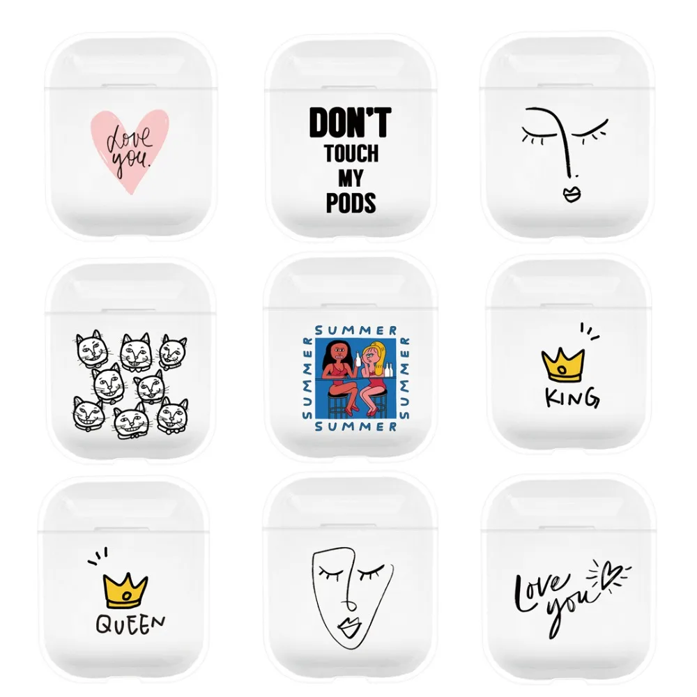 

Cartoon Wireless Bluetooth Earphone Case For Apple AirPods Simple hard PC Charging Headphones Cases transparent Protective Cover