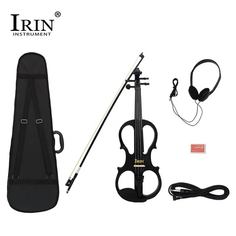 

IRIN 4/4 Wood Maple Electric Violin Fiddle with Ebony Fittings Cable Headphone Case Black 8 Pcs/ set Black Color Music Accessory