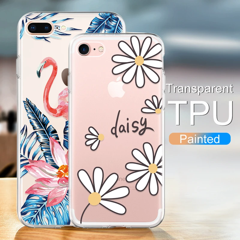 Painting Soft TPU Case For iPhone 7 8 6 6S Plus 5 5S SE Animal Flower Heart Slim Silicone Housing For iPhone X Back Cover Shell