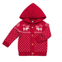 6-24 м Детский Рождественский Олень зимний свитер для дети девочки мальчик вязаный кардиган для новорожденных свитер с капюшоном пальто детский свитер
