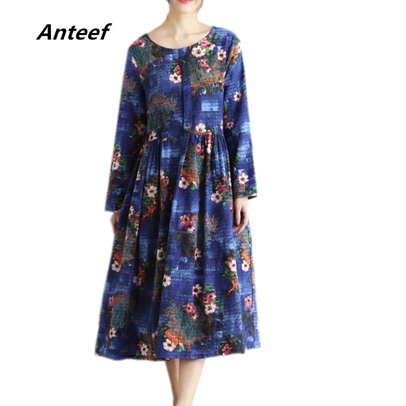 long sleeve cotton linen vintage plus size women casual loose spring