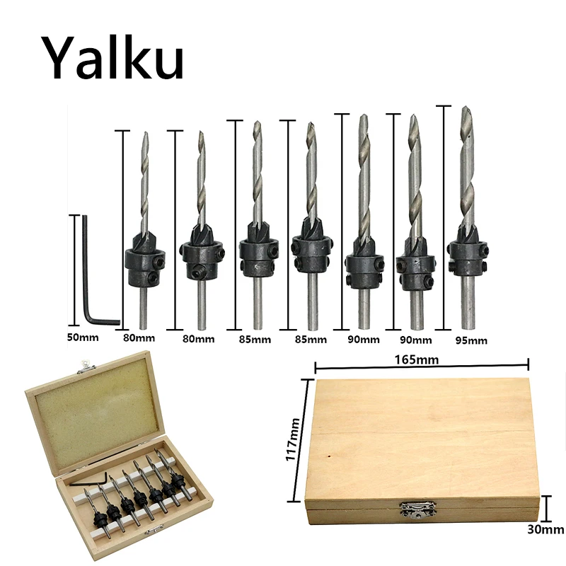  Yalku Woodworking Countersunk Drill Set 5 / 8pcs Twist Drill Bit Set Mini Hex Wrench Screw Counters