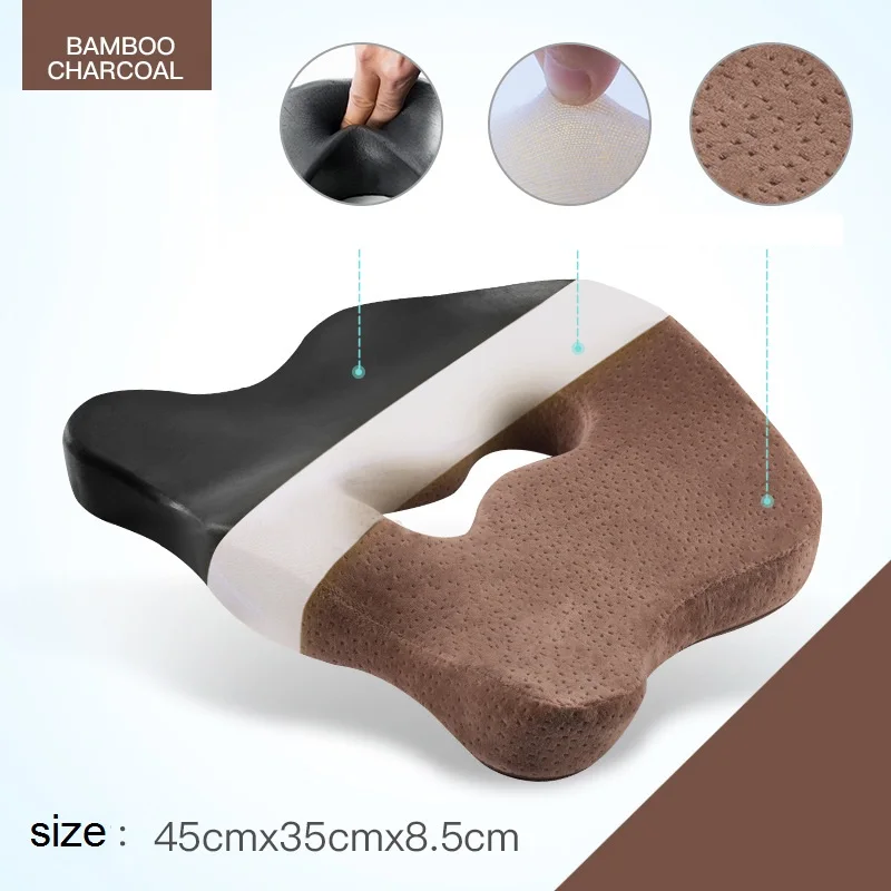 

Bamboo Charcoal Velvet Memory Foam Car Tail Bone Pain Seat Cushion Pad Women Men for Office Worker Drivers Non Slip
