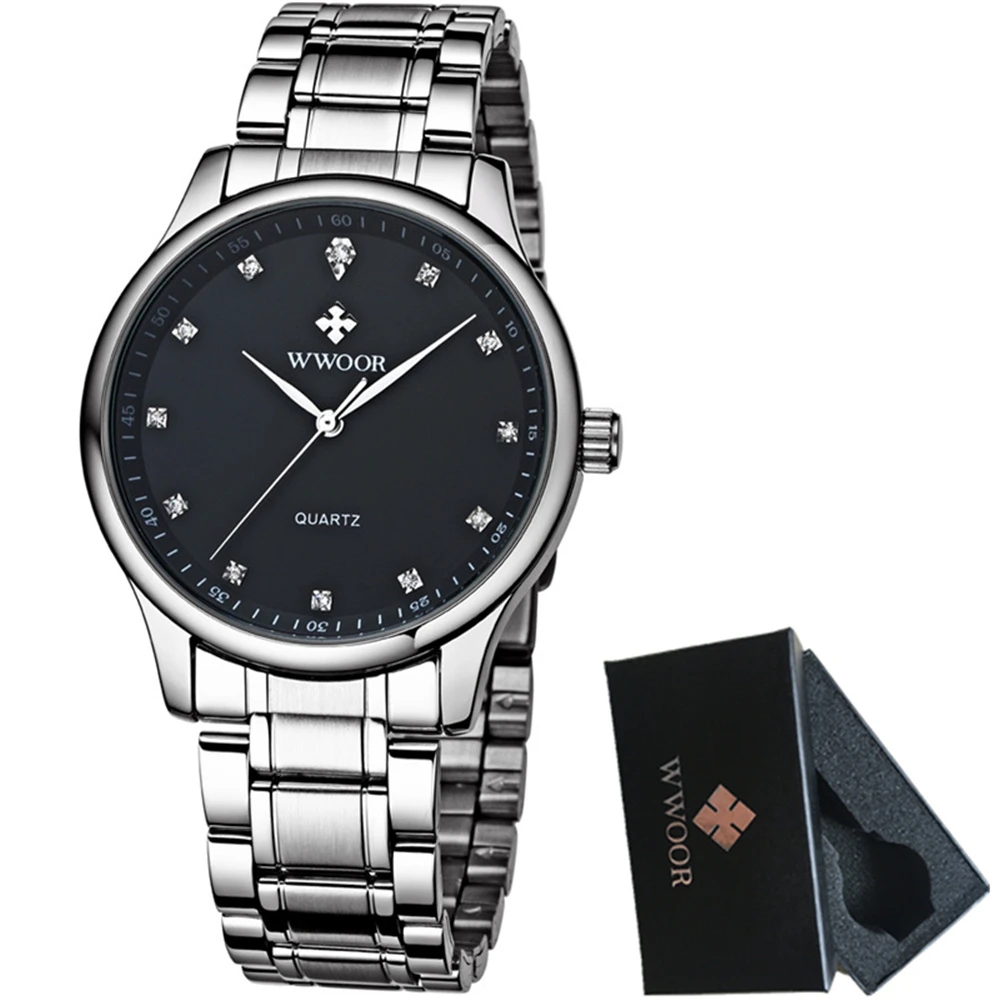

WWOOR Luxury Brand Men's Watches Simple Diamond Design Quartz Watch Fashion Steel Strap Waterproof Men Watch Relogio Masculino