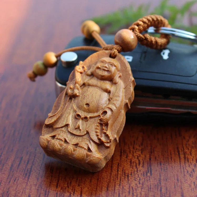 New year gift Fortune Lucky Keychain wood buddhist Car/Bag/Purse Keyring Amulet Buddha Pendant Wooden woodwork key ring | Украшения и