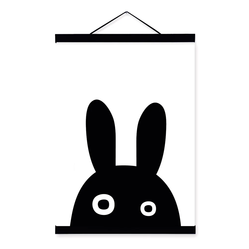 С принтом милых животных "Медведь", "Кролик", "A4 рамка с деревянным каркасом плакат Nordic для детской комнаты картина на стену холст картины принтованые Декорации для дома картины прокрутки - Цвет: rabbit black