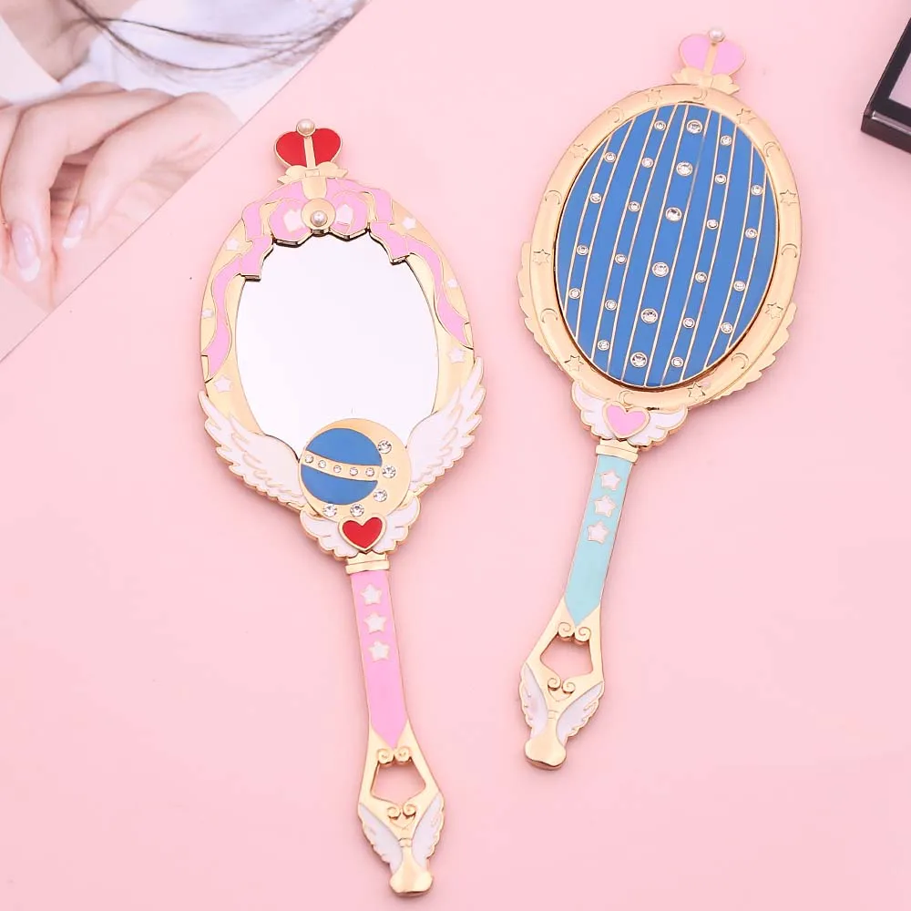 Anime Moon Metal Oval Hand Held Makeup Mirror Ladies Girl Crown Mirror
