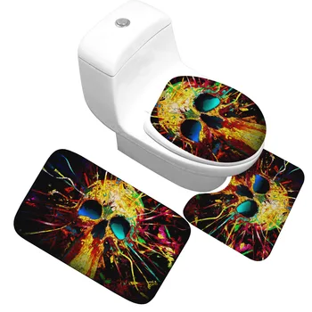 

Creative Skull Bath Mat 3 Pieces / Set Decoration Toilet Cover Water Absorption Soft Foot Mat Non-slip Bathroom Carpet Floor Mat