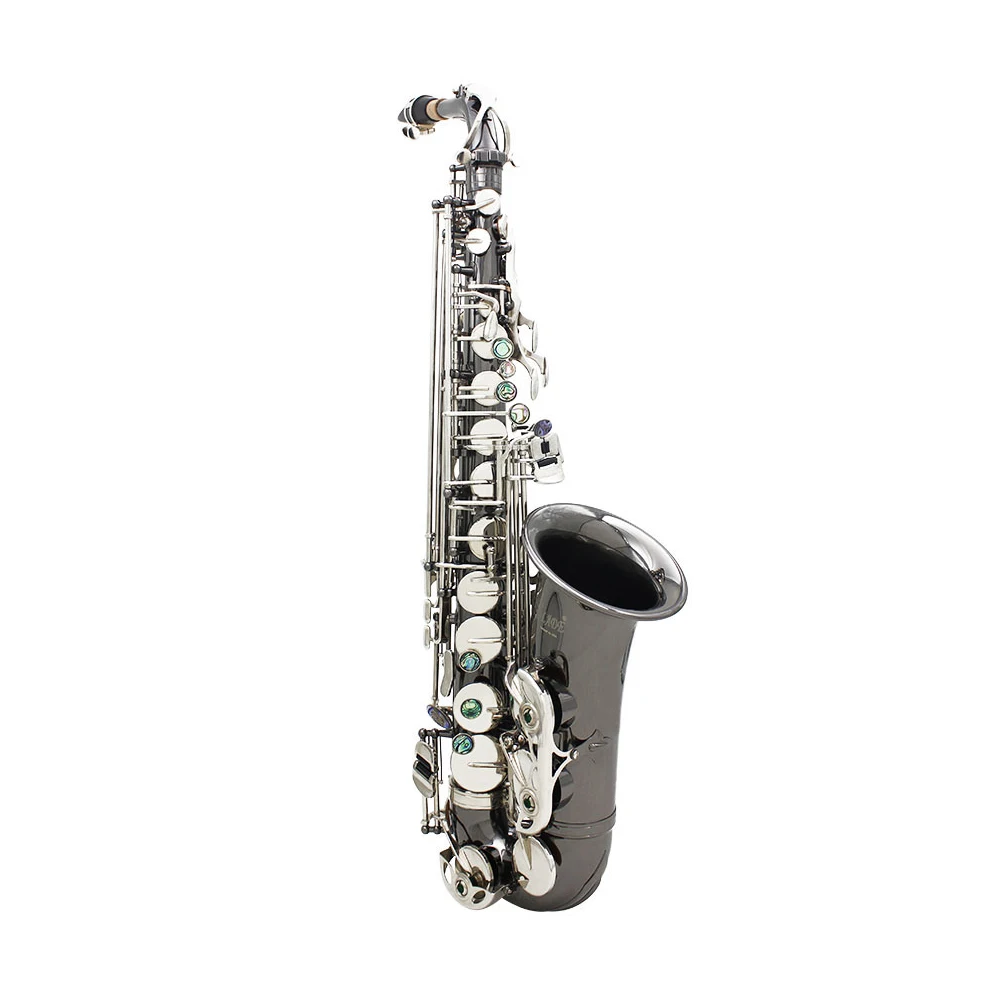 Professional Bend Eb E-flat Alto Saxophone Sax High Quality Brass Black Nickel Plating Abalone Shell Keys Carve Pattern