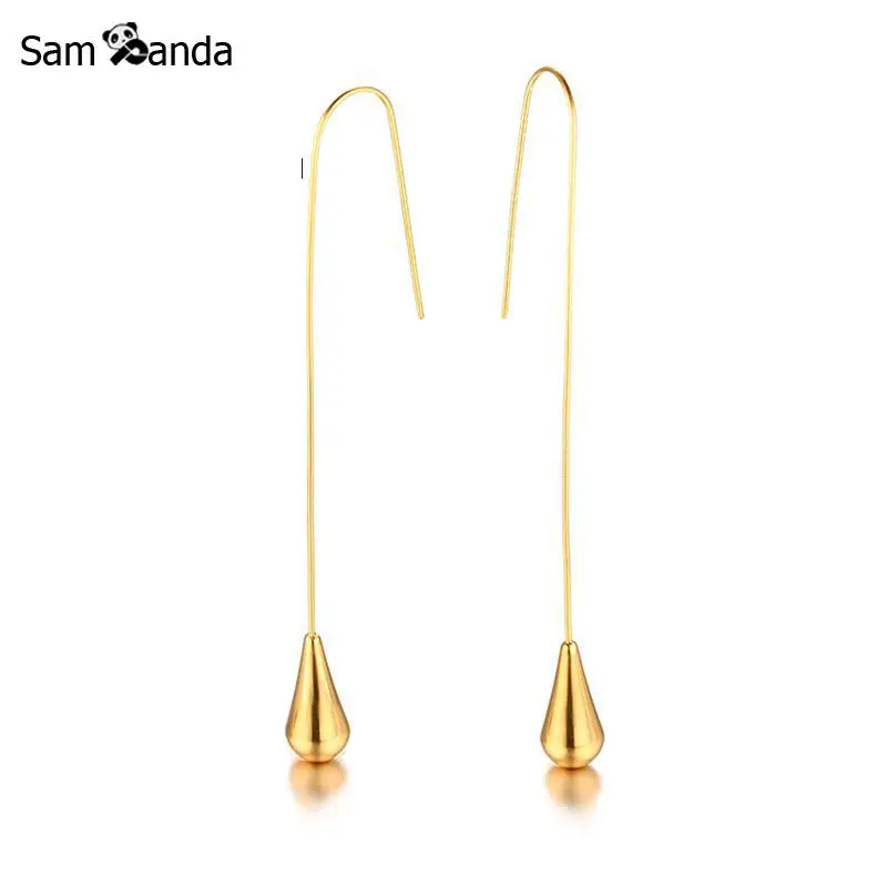 

New Stainless Steel Cone Water Drop Earrings For Women Fashion Gold Color Dangle Long Drop Earring Wedding Fine Jewelry Gift