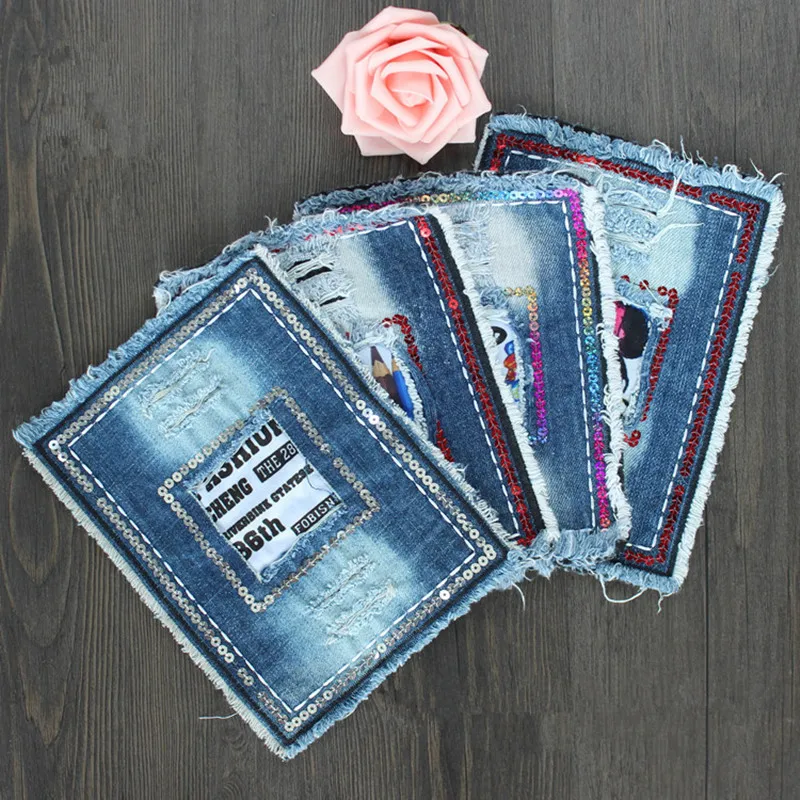 

1PCS DIY ACCESSORIES Fashion large pull denim stickers denim clothes pants decorative patch Ding decals with sequins denim