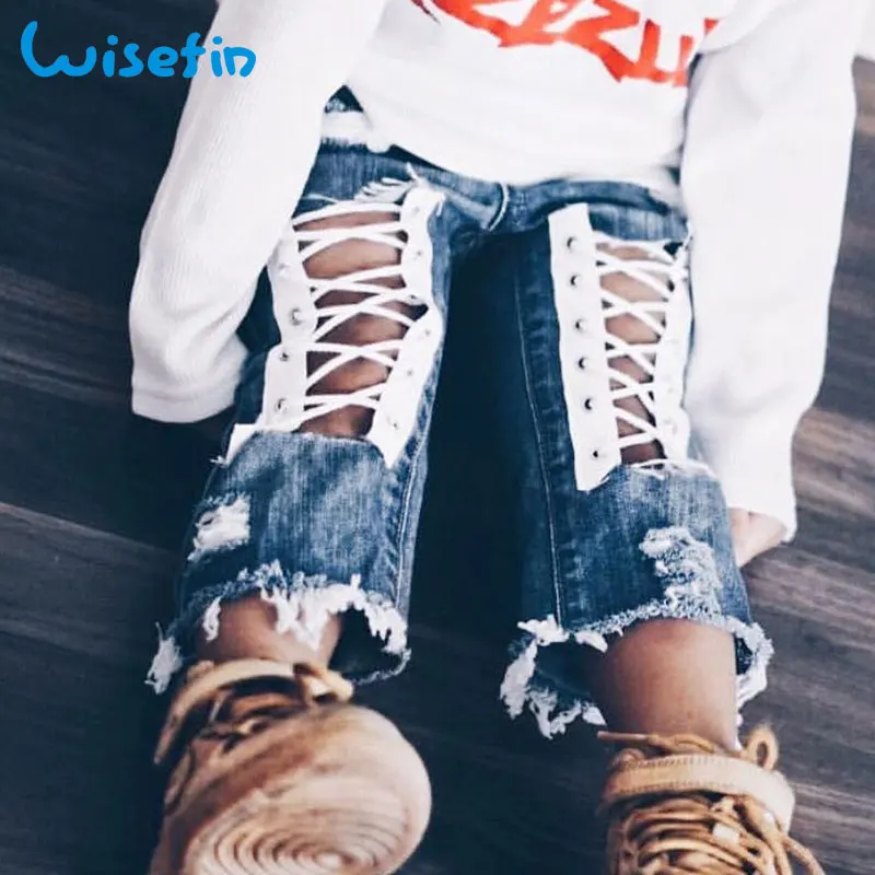 

Wisefin Jeans Girls Kids Ripped Denim Trousers For Kids Unisex Children Trousers Fashion Baby Boy Pants Trousers Summer Autumn