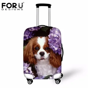 

FORUDESIGNS Waterproof Travel Luggage Suitcase Protective Cover Cute 3D Charles Dog Women Trolley Case Cover For 18-30 Inch Case