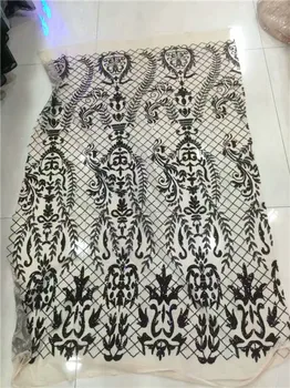 

black lace shiny sequins fabric african french net lace 2017 latest for nigerian sewing material 5yard/lot