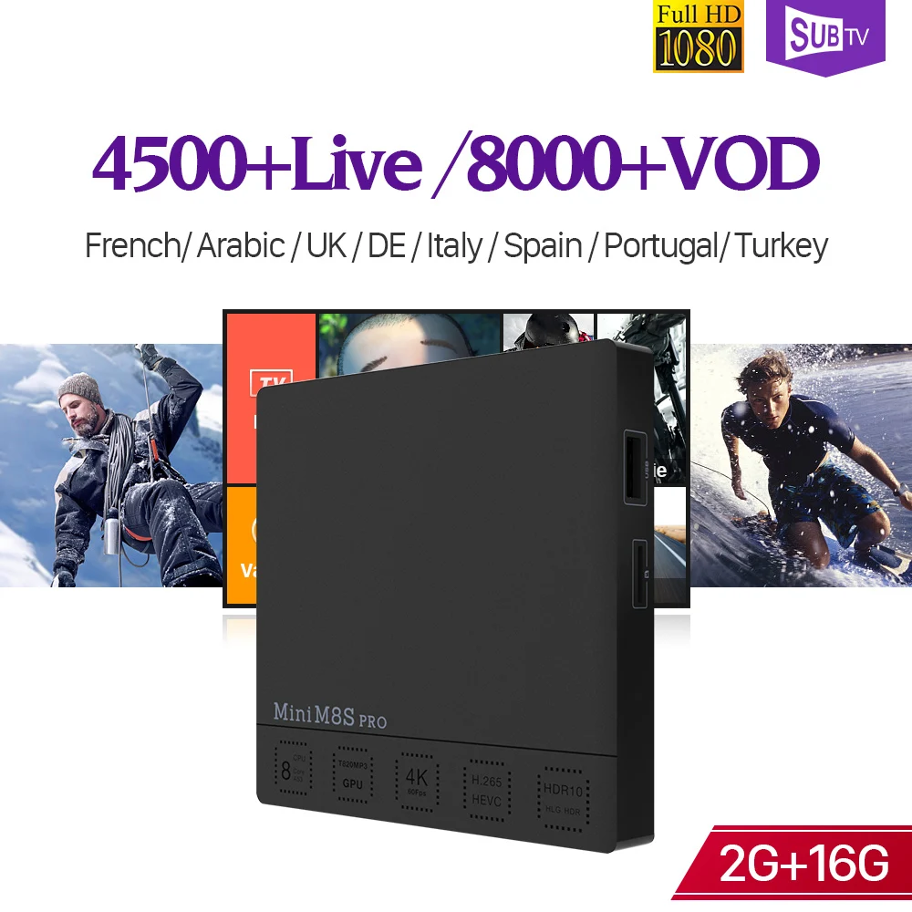 

4K IPTV Subscription SUBTV 1 Year with Mini M8s Pro 2G 16G Android 7.1 TV Receivers IPTV France Belgium Canada Arabic IP TV
