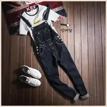 Mens Fashion Black Slim Bib Denim Overalls Jeans For Men Plus Size Male One Piece Denim Jumpsuit Long S-XXL XXXL