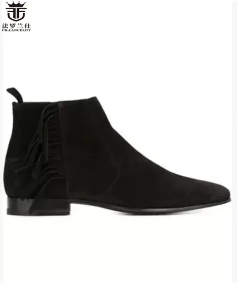 FR.LANCELOT luxury brand real leather short boots fashion tassel chelsea shoes ankle boots men autumn winter low boots men 2018 fr lancelot new design winter men ankle boots genuine leather men short boots luxury brand men black men high chelsea boots