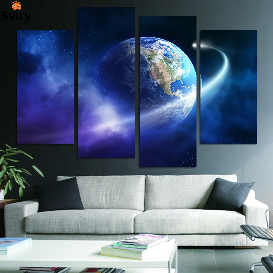 

The Earth Map From the Space Painting print On Canvas Christmas Decoration Wall Art Picture Decorations for Home New Year