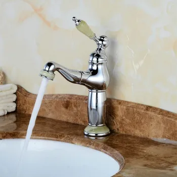 

Bathroom Basin Faucet Pull Out Spray Nozzle Hot and Cold Sink Mixer Crane Tap Brass and Jade Kitchen Faucet Deck Mounted Chrome