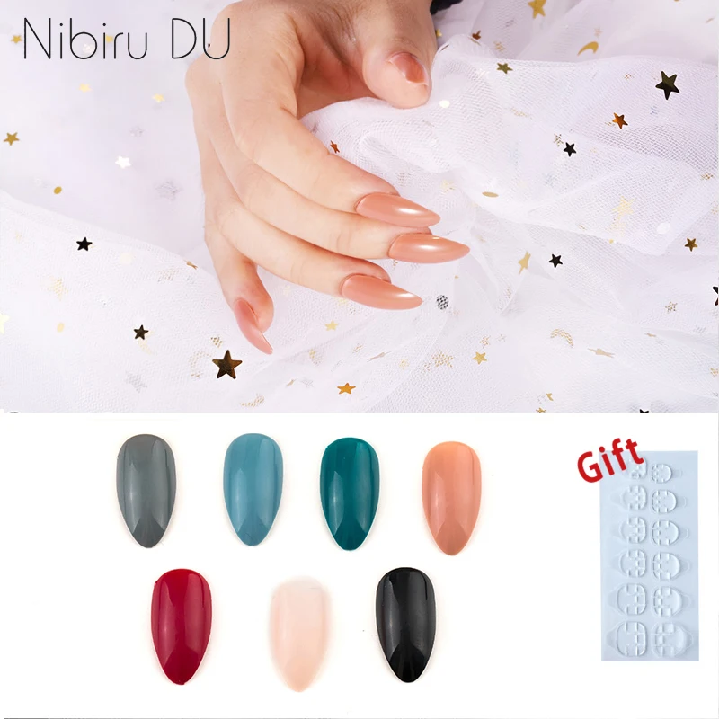 

48pcs/pack Full Cover Pure Color Fake Nail Long Sharp Oval Pure Colour Detachable False Nails For Extension Manicure Art Tips