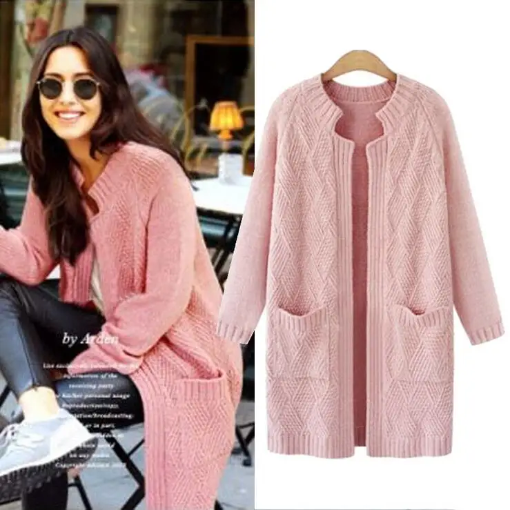 Pink Cardigans Women Large Size Sweater Coat 2016 Autumn