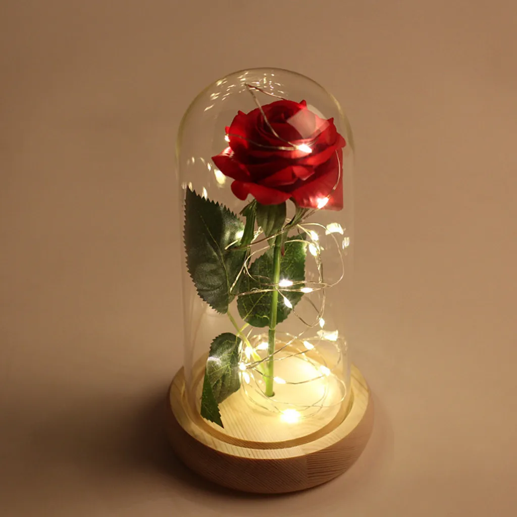 

Night light Glow Lamp Table Light Gold Plated Rose Glass Lamp LED Lighted Golden Flower Gift LED Lighted Gift Home Decor Light